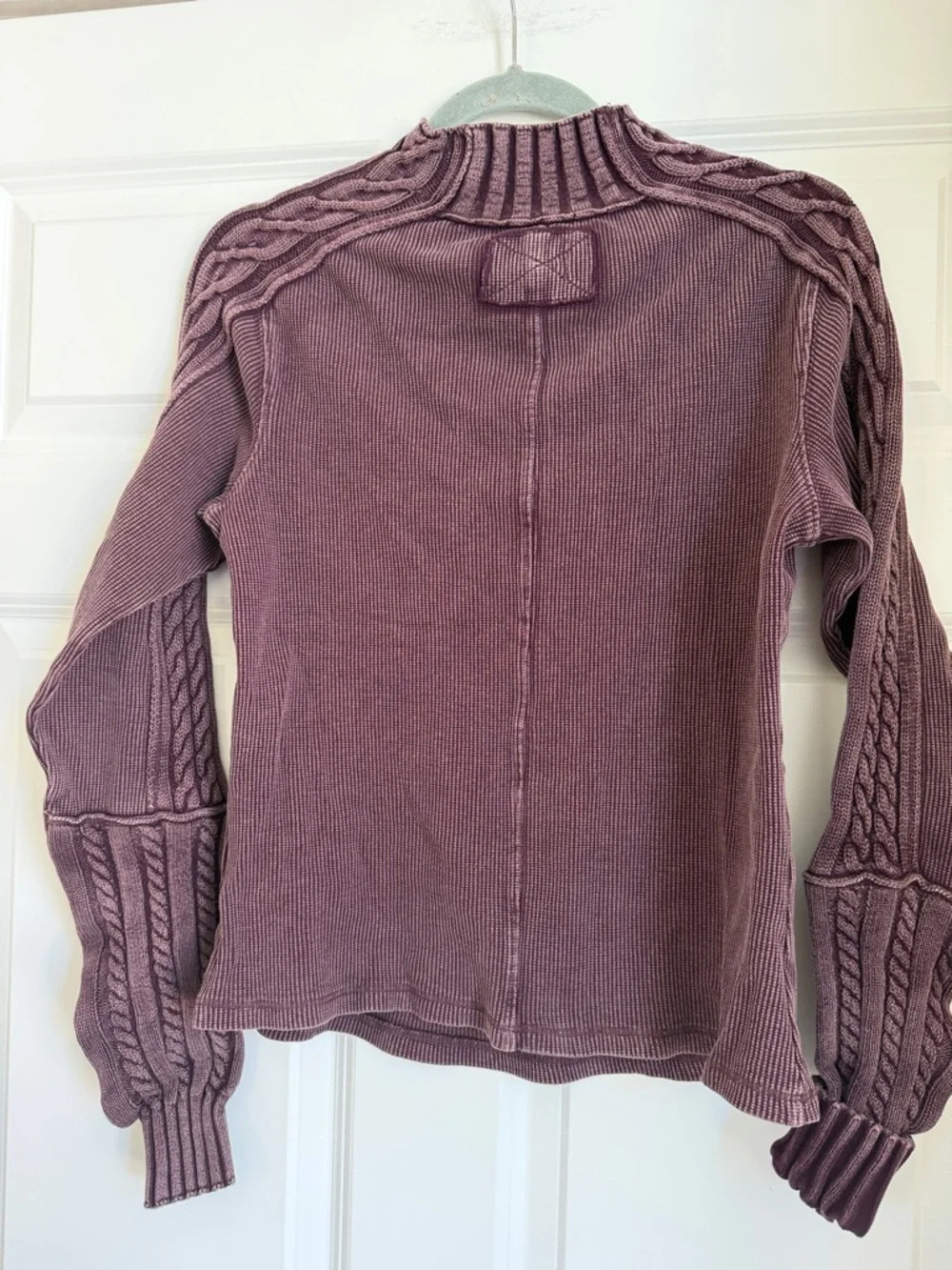 We The Free Cable-Trim Mock Neck Sweater - Plum - Picture 7 of 8